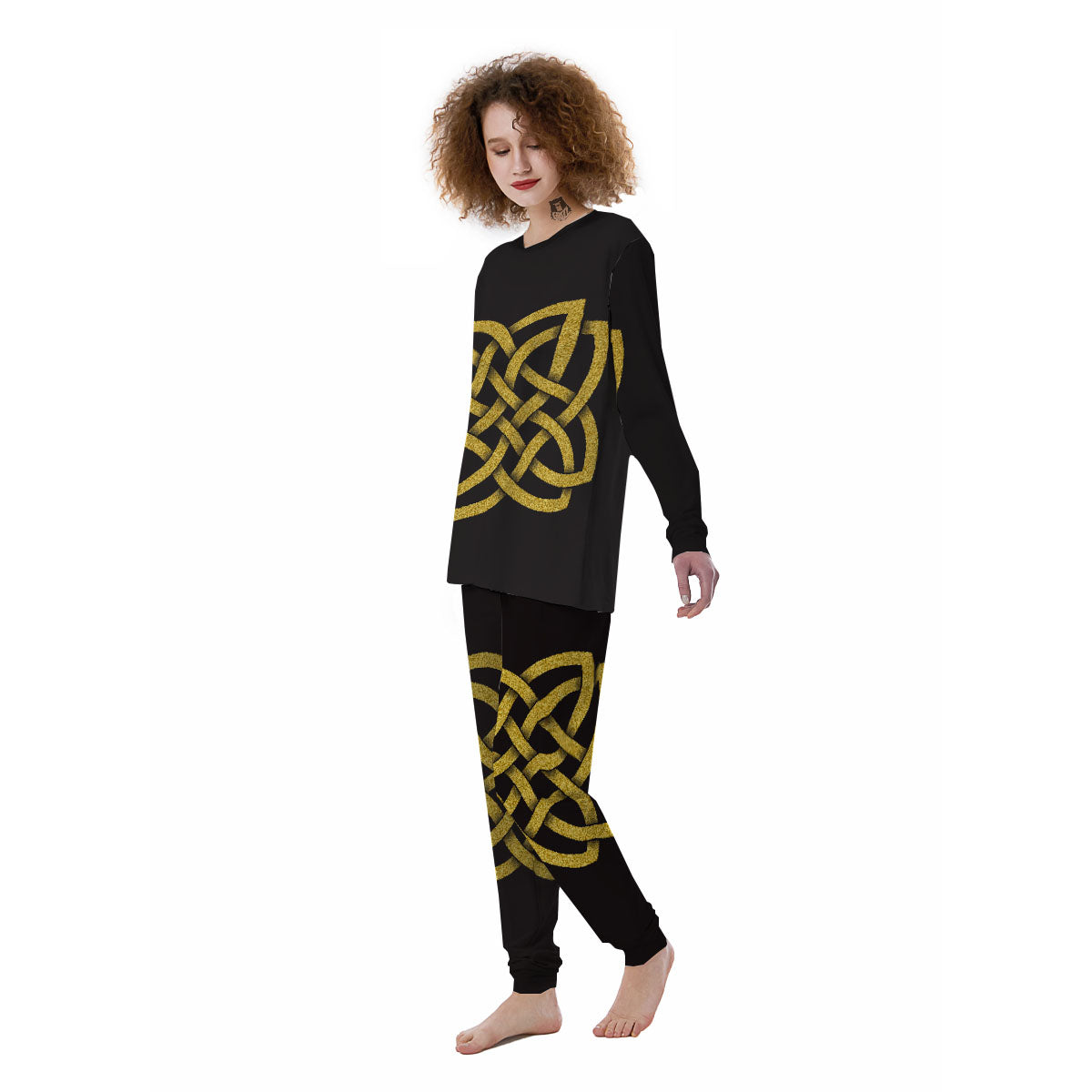 Knot Symbol Gold Celtic Print Women's Pajamas-grizzshop