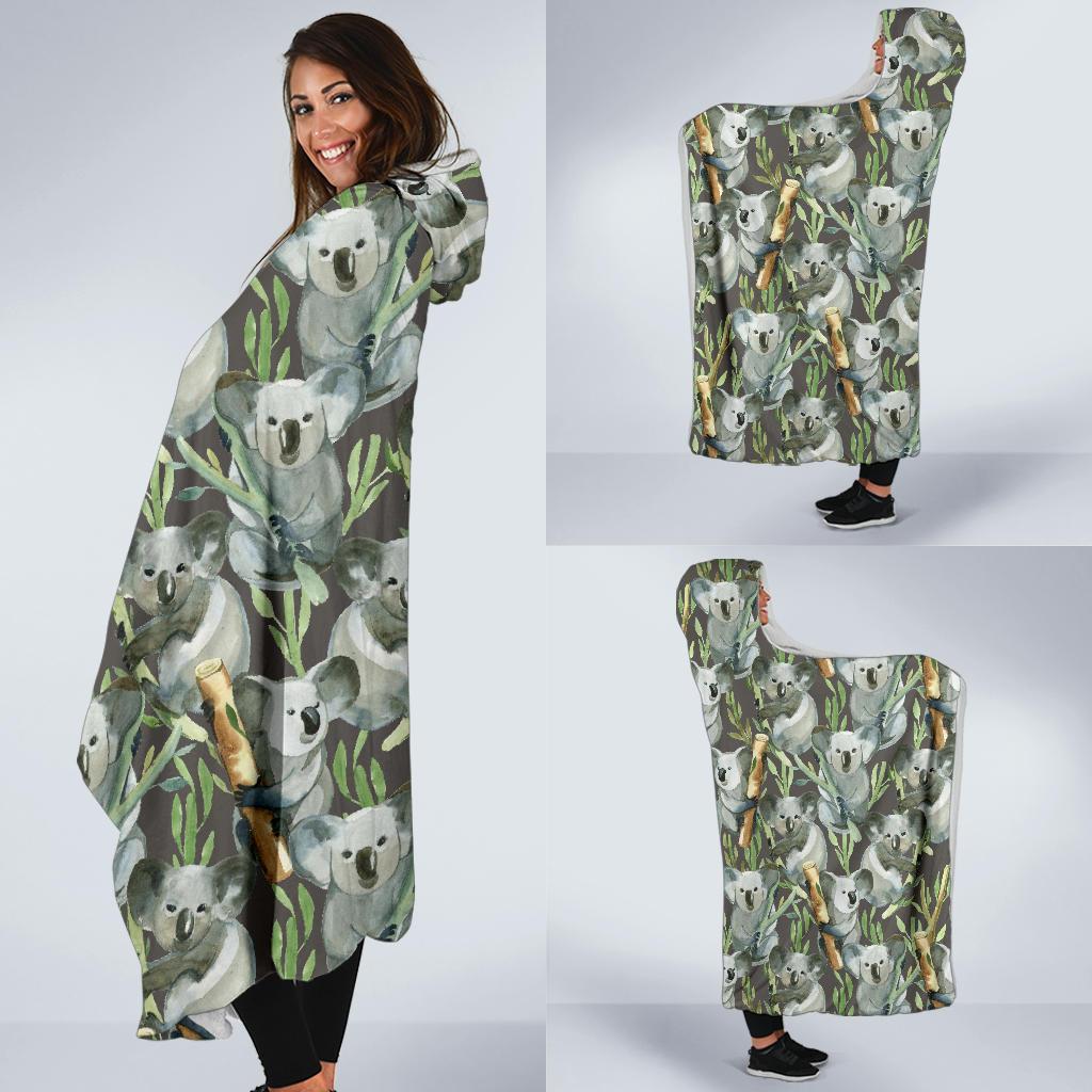 Koala Bamboo Pattern Print Hooded Blanket-grizzshop