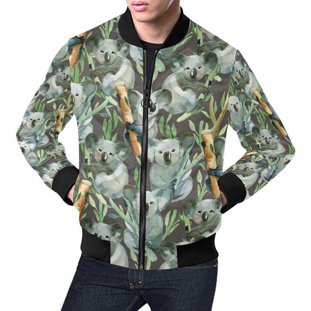 Koala Bamboo Pattern Print Men's Bomber Jacket-grizzshop