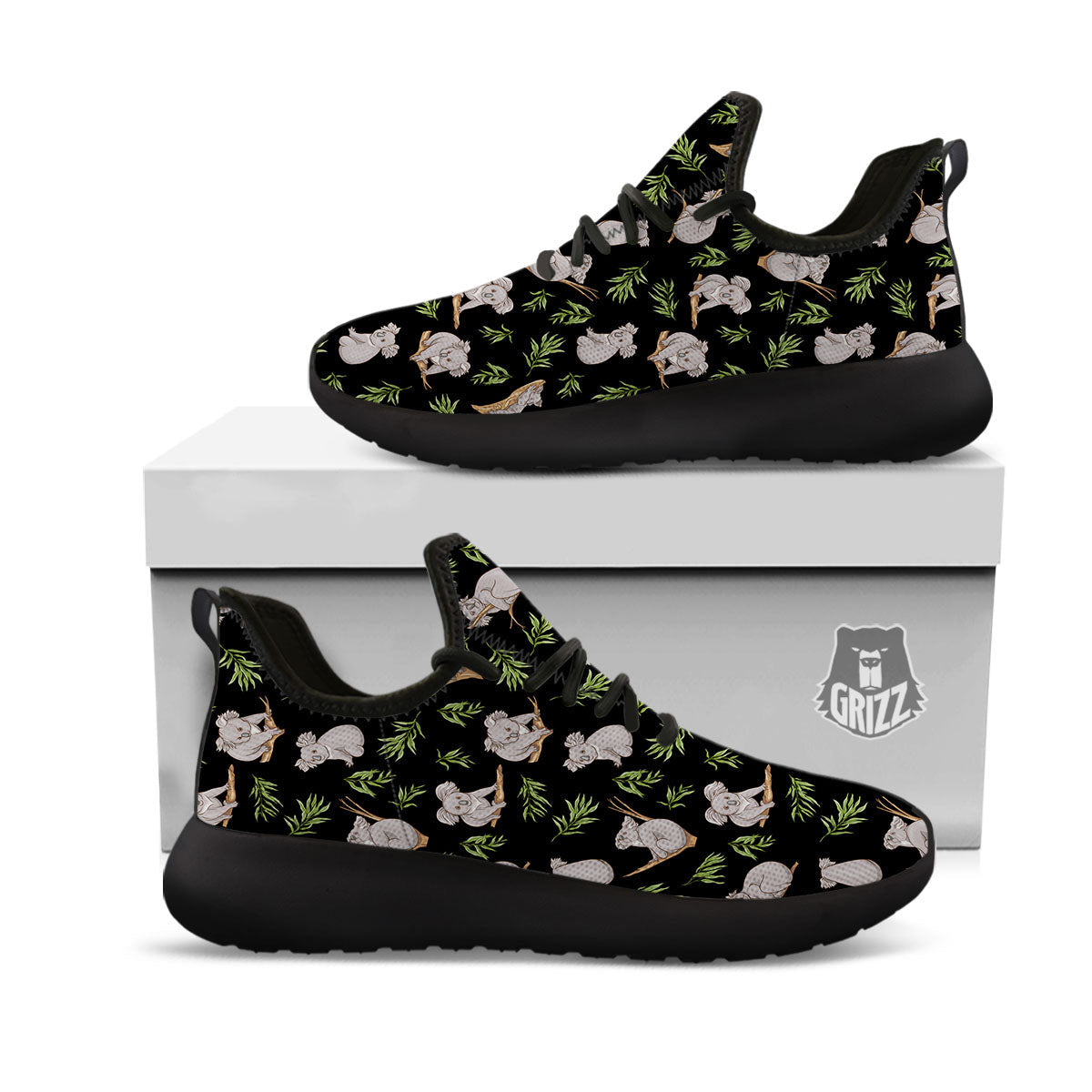 Koala Bear Black Print Pattern Black Athletic Shoes-grizzshop