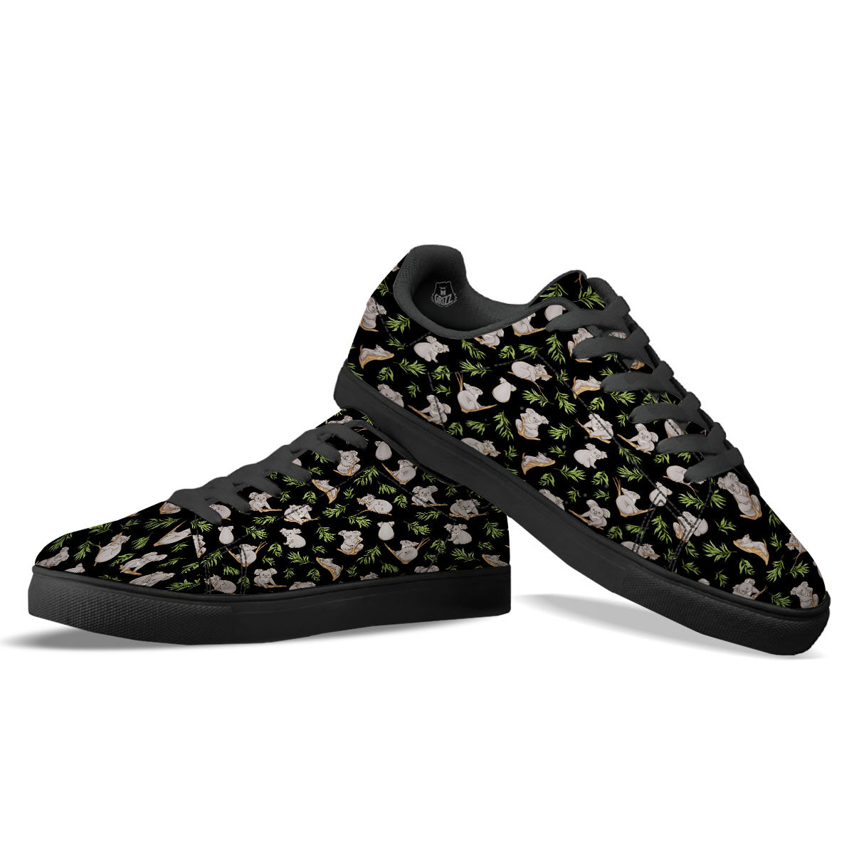 Koala Bear Black Print Pattern Black Low Top Sneakers-grizzshop