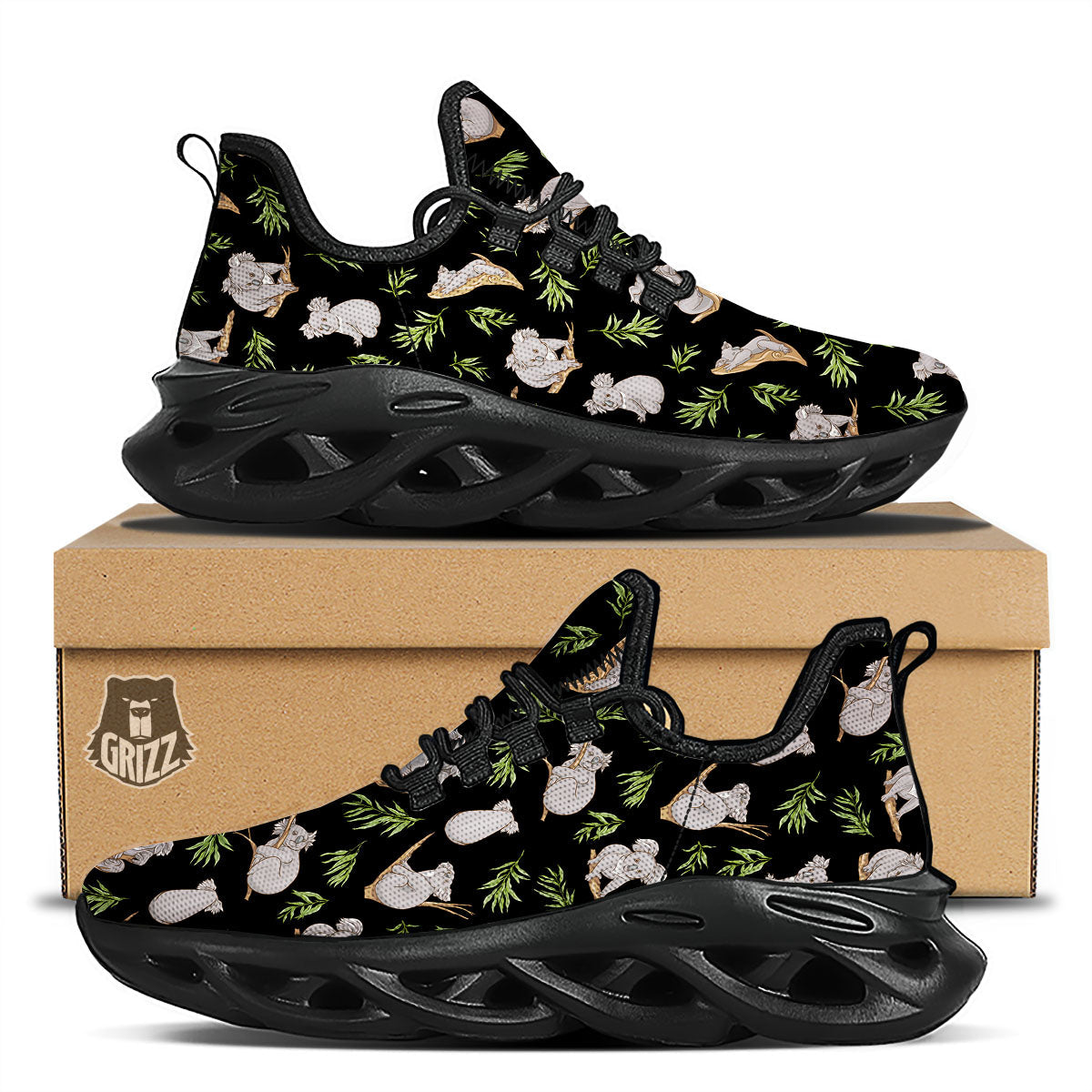 Koala Bear Black Print Pattern Black Running Shoes-grizzshop