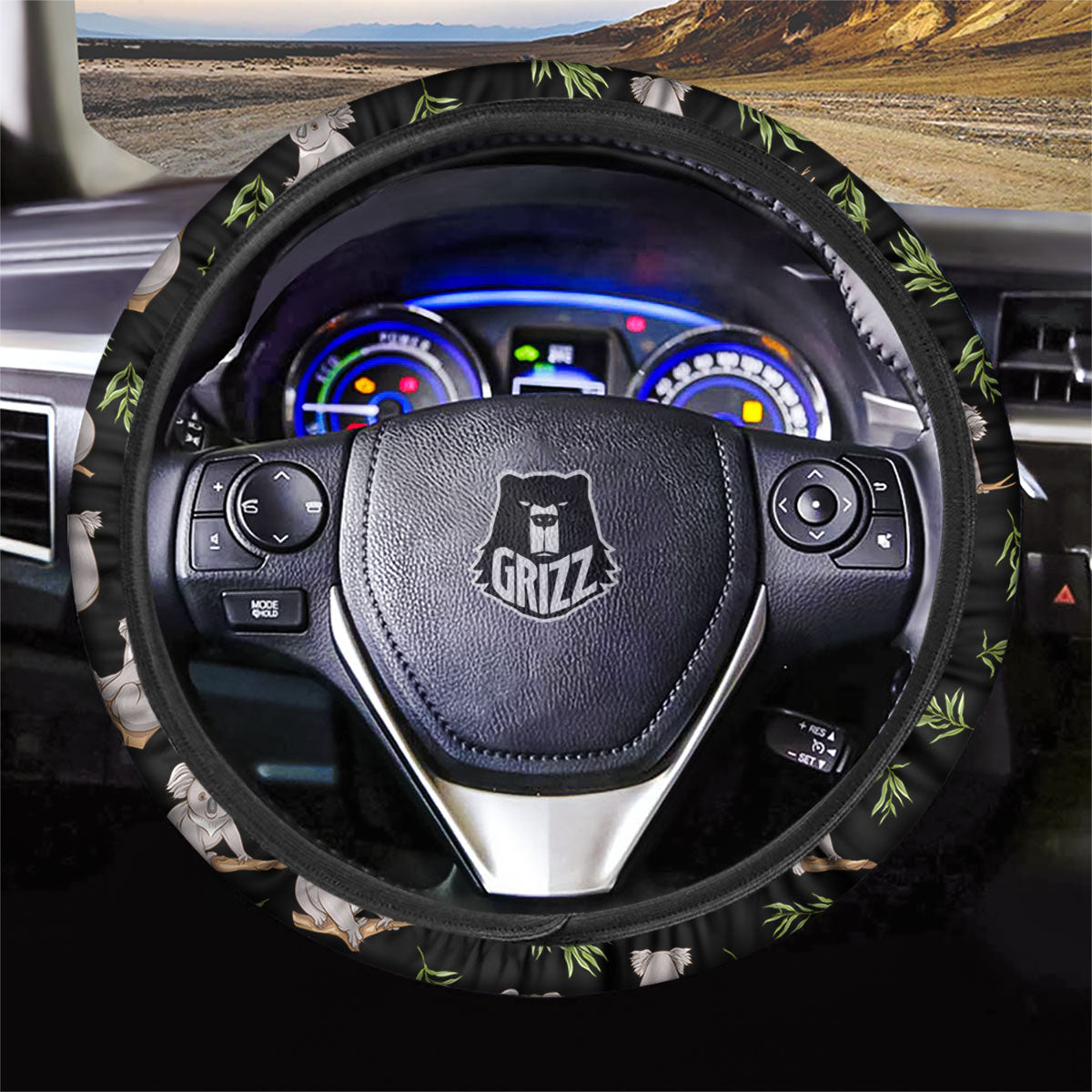 Koala Bear Black Print Pattern Car Steering Wheel Cover-grizzshop