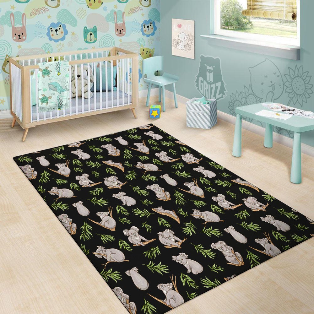 Koala Bear Black Print Pattern Floor Mat-grizzshop