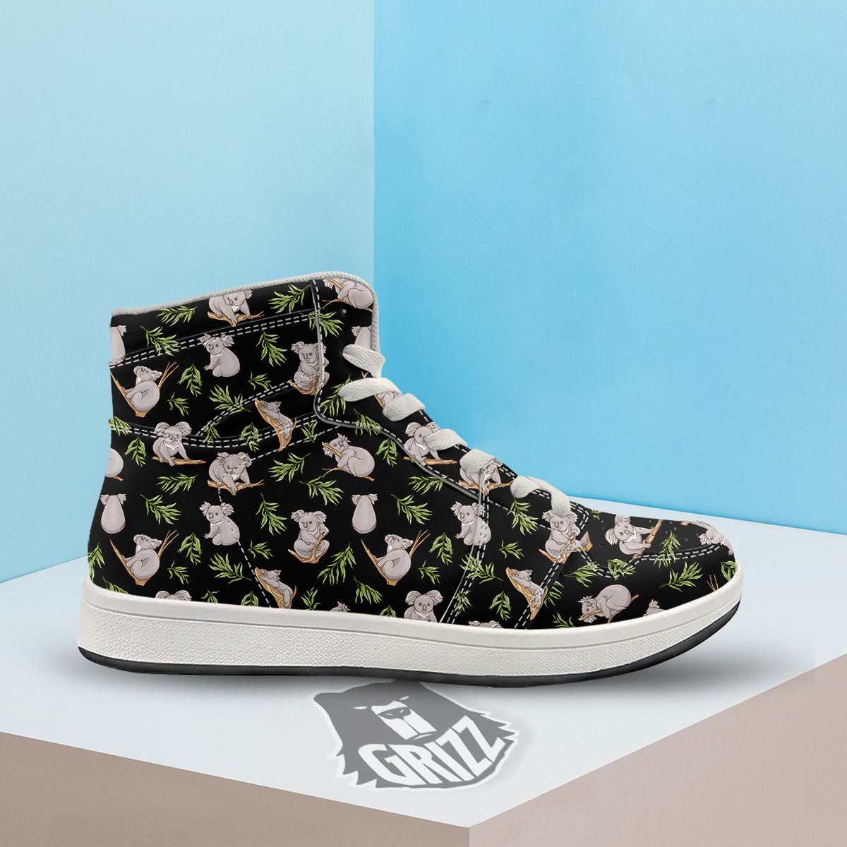 Koala Bear Black Print Pattern High Top Sneakers-grizzshop