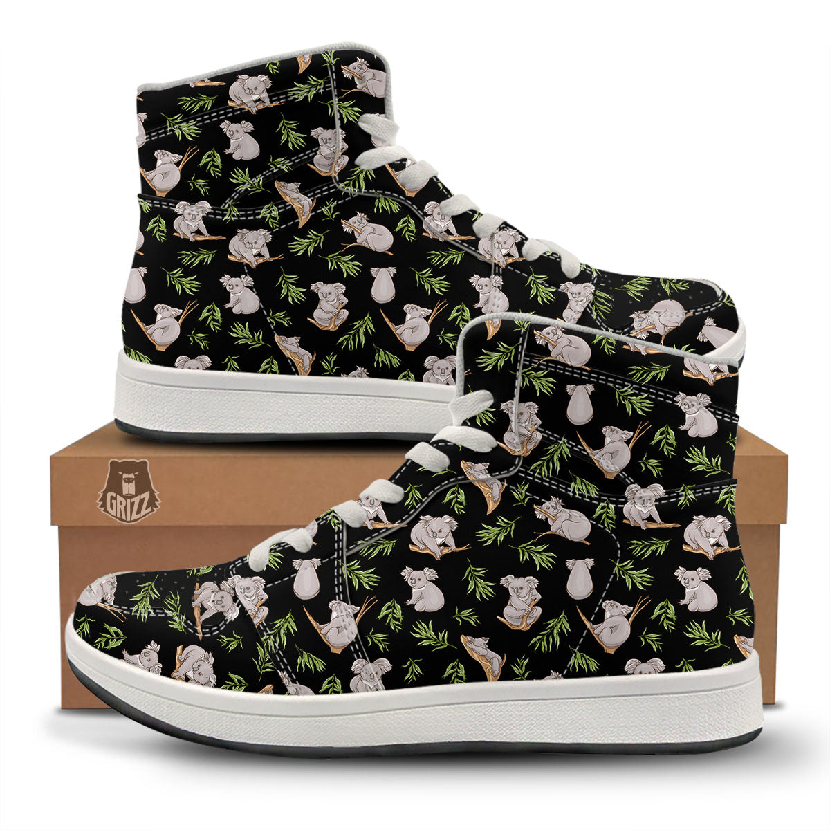 Koala Bear Black Print Pattern High Top Sneakers-grizzshop