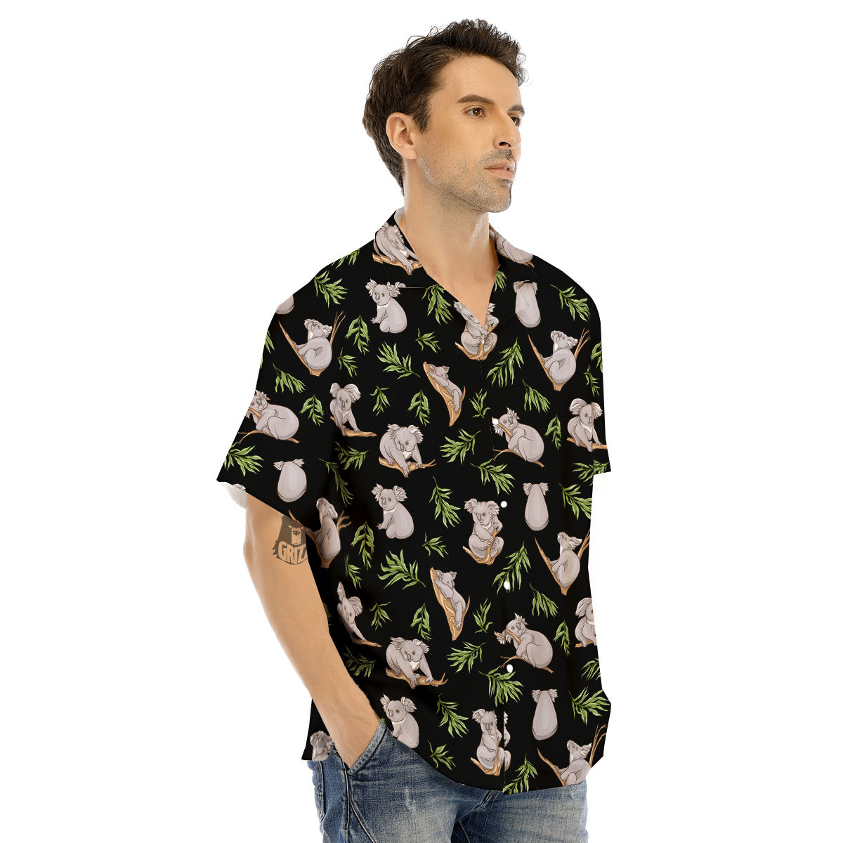 Koala Bear Black Print Pattern Men's Hawaiian Shirt-grizzshop