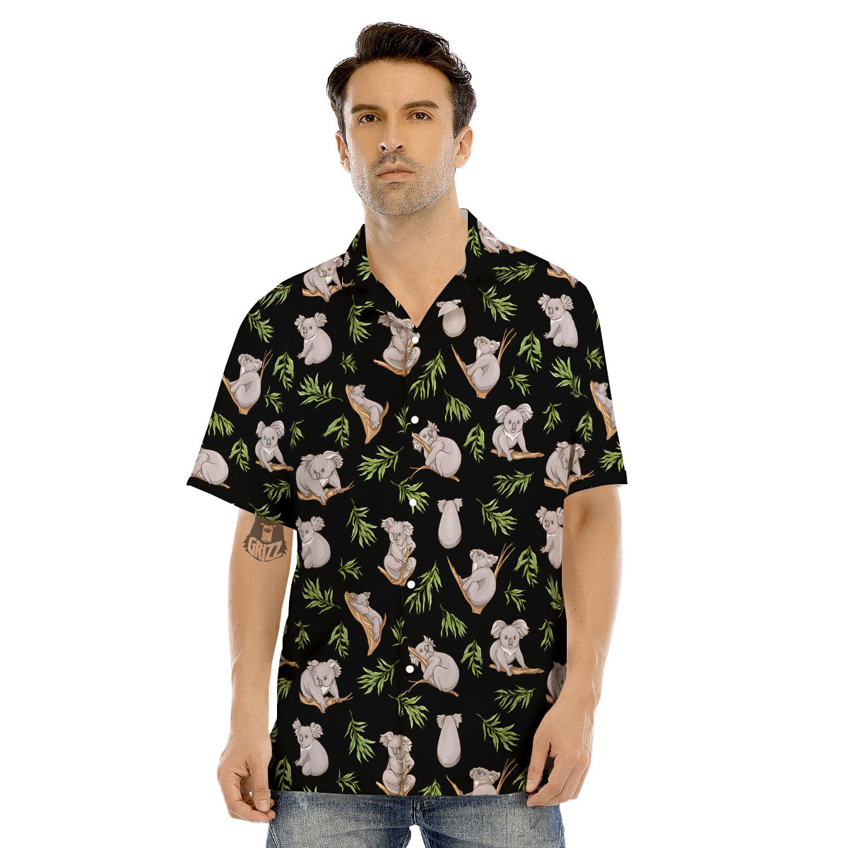 Koala Bear Black Print Pattern Men's Hawaiian Shirt-grizzshop