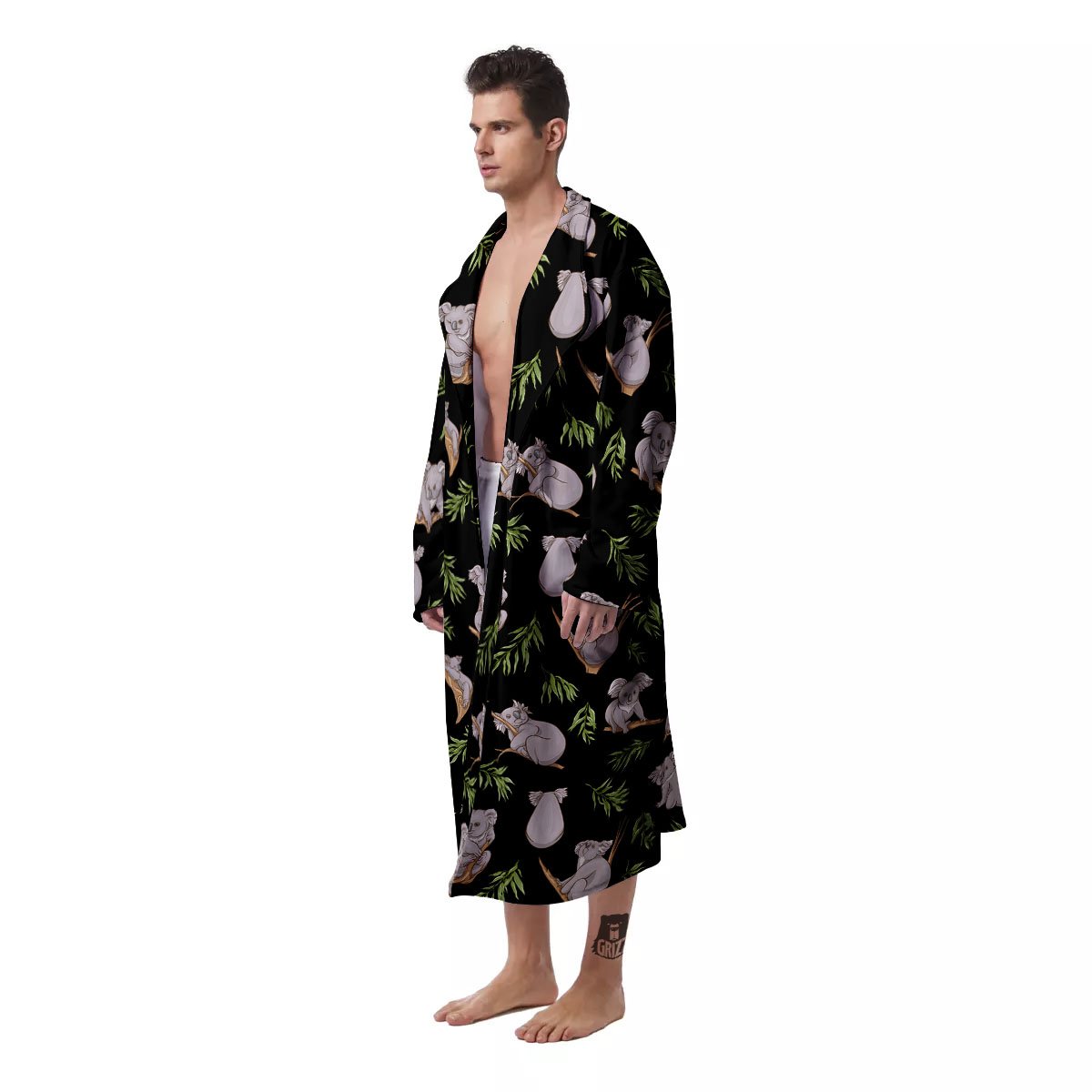 Koala Bear Black Print Pattern Men's Robe-grizzshop