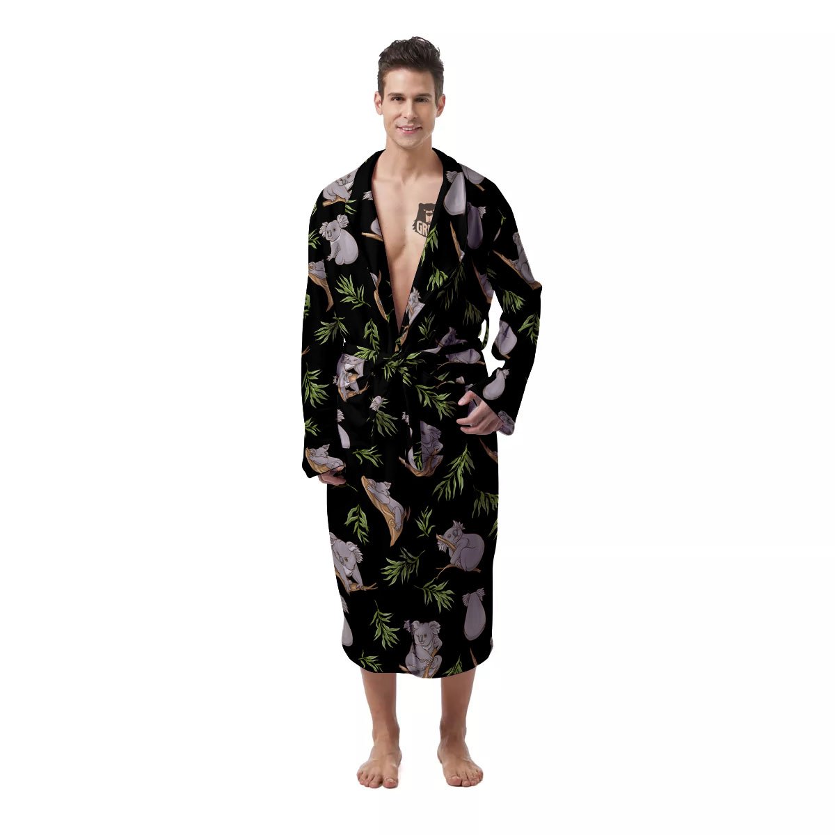 Koala Bear Black Print Pattern Men's Robe-grizzshop