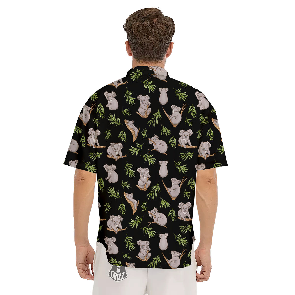 Koala Bear Black Print Pattern Men's Short Sleeve Shirts-grizzshop