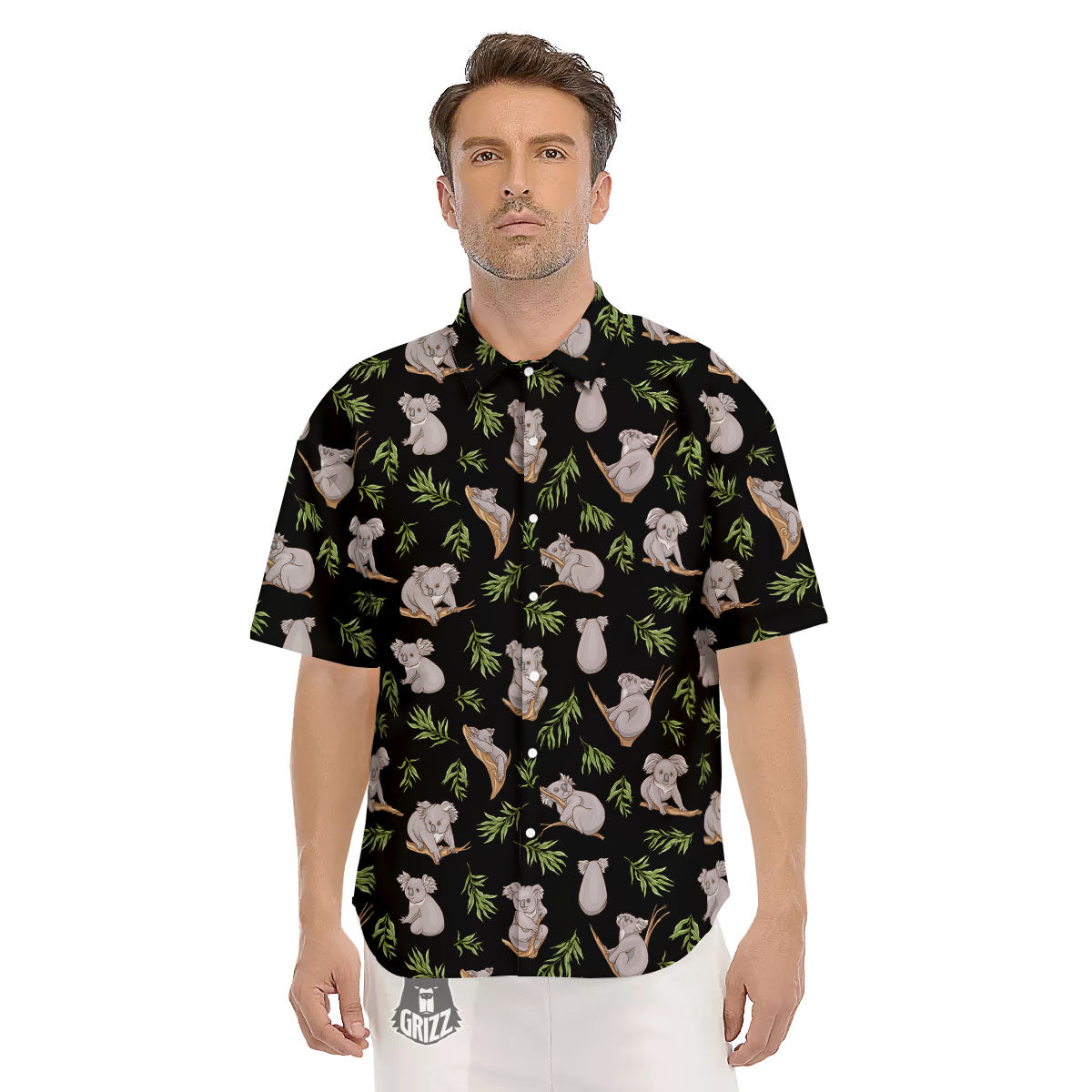Koala Bear Black Print Pattern Men's Short Sleeve Shirts-grizzshop