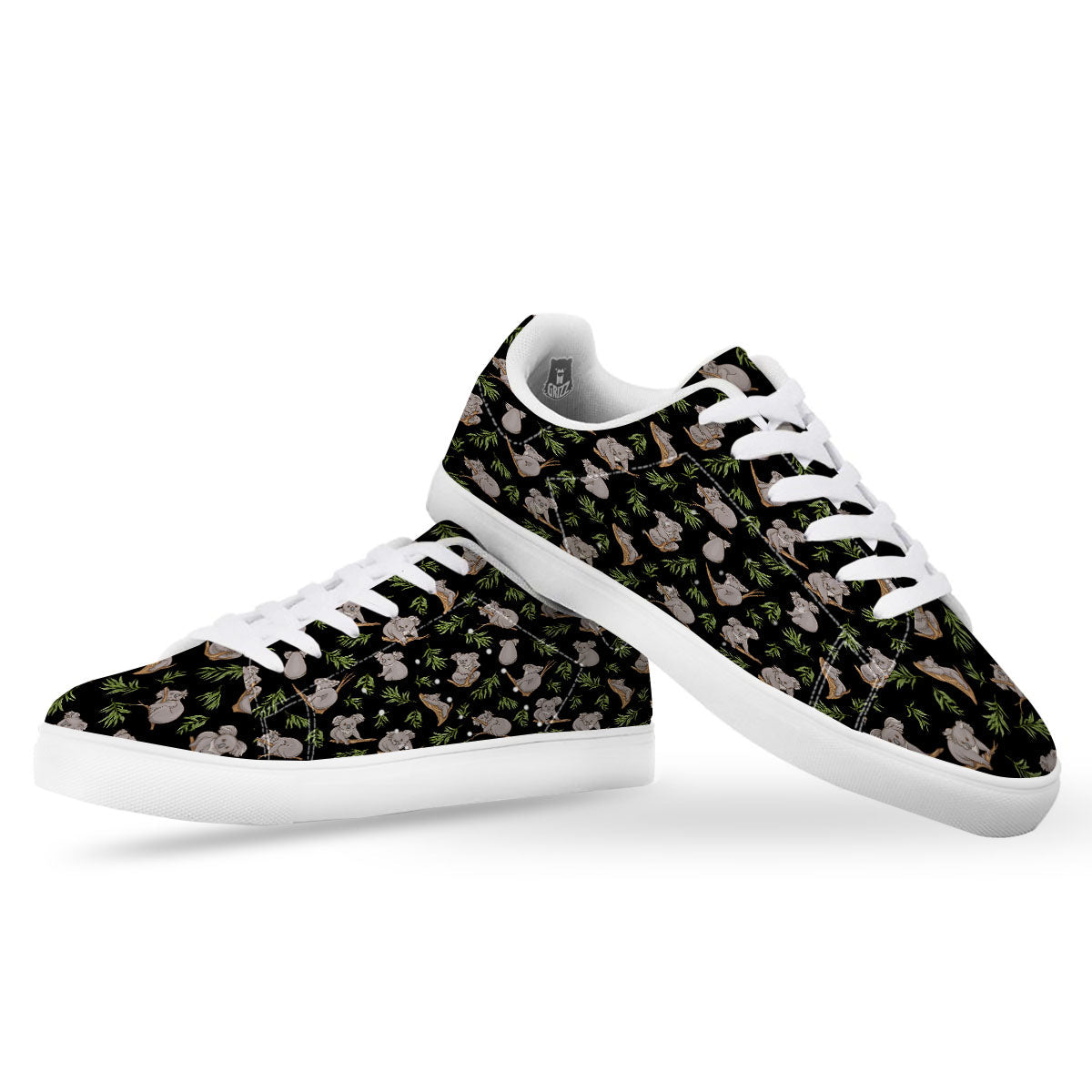 Koala Bear Black Print Pattern White Low Top Sneakers-grizzshop
