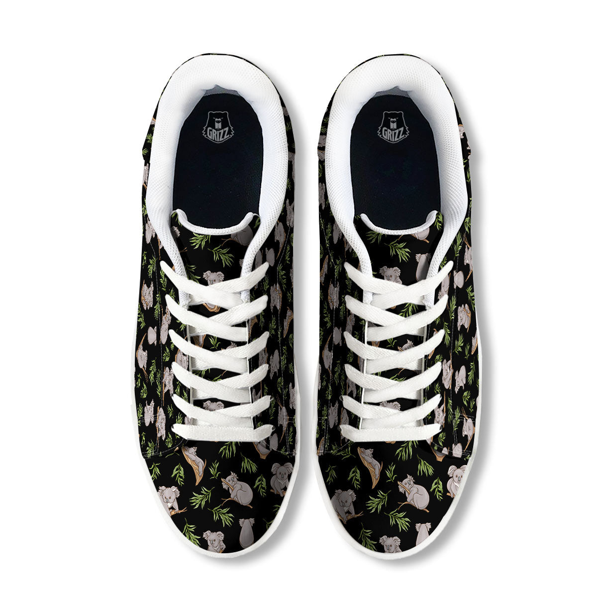 Koala Bear Black Print Pattern White Low Top Sneakers-grizzshop