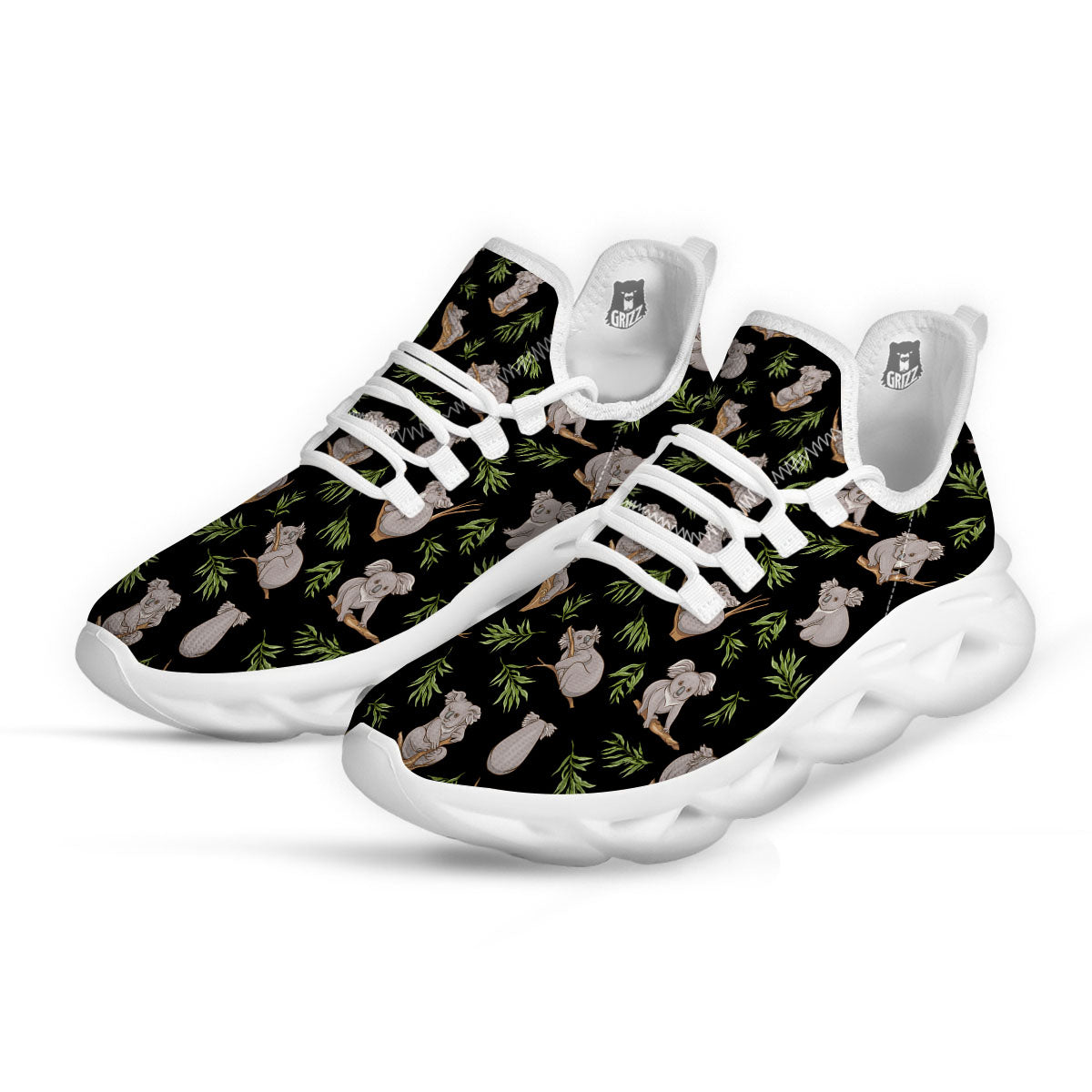 Koala Bear Black Print Pattern White Running Shoes-grizzshop