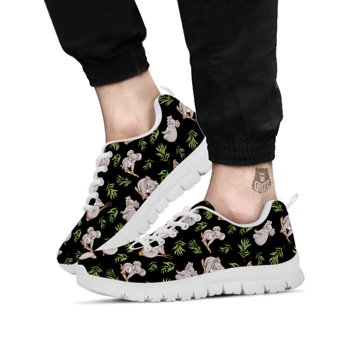 Koala Bear Black Print Pattern White Sneaker-grizzshop