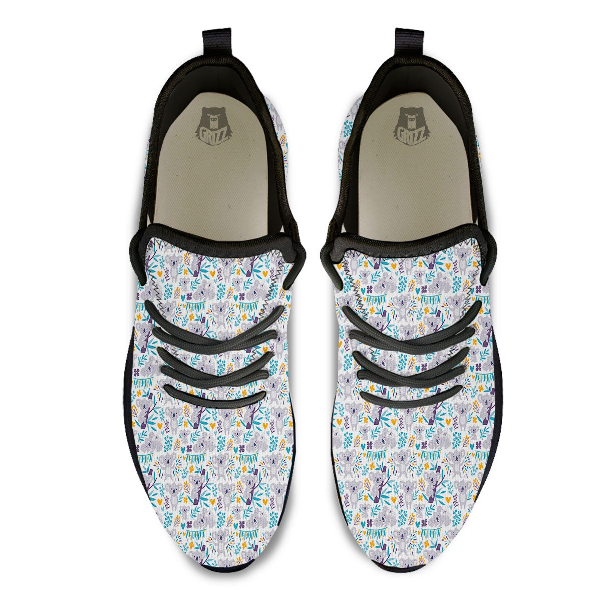 Koala Cartoon Print Pattern Black Athletic Shoes-grizzshop