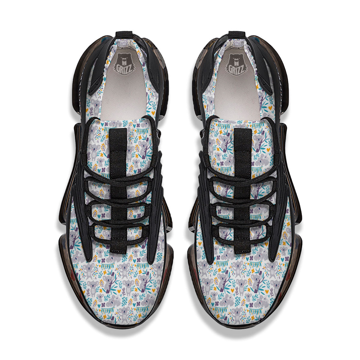 Koala Cartoon Print Pattern Black Gym Shoes-grizzshop