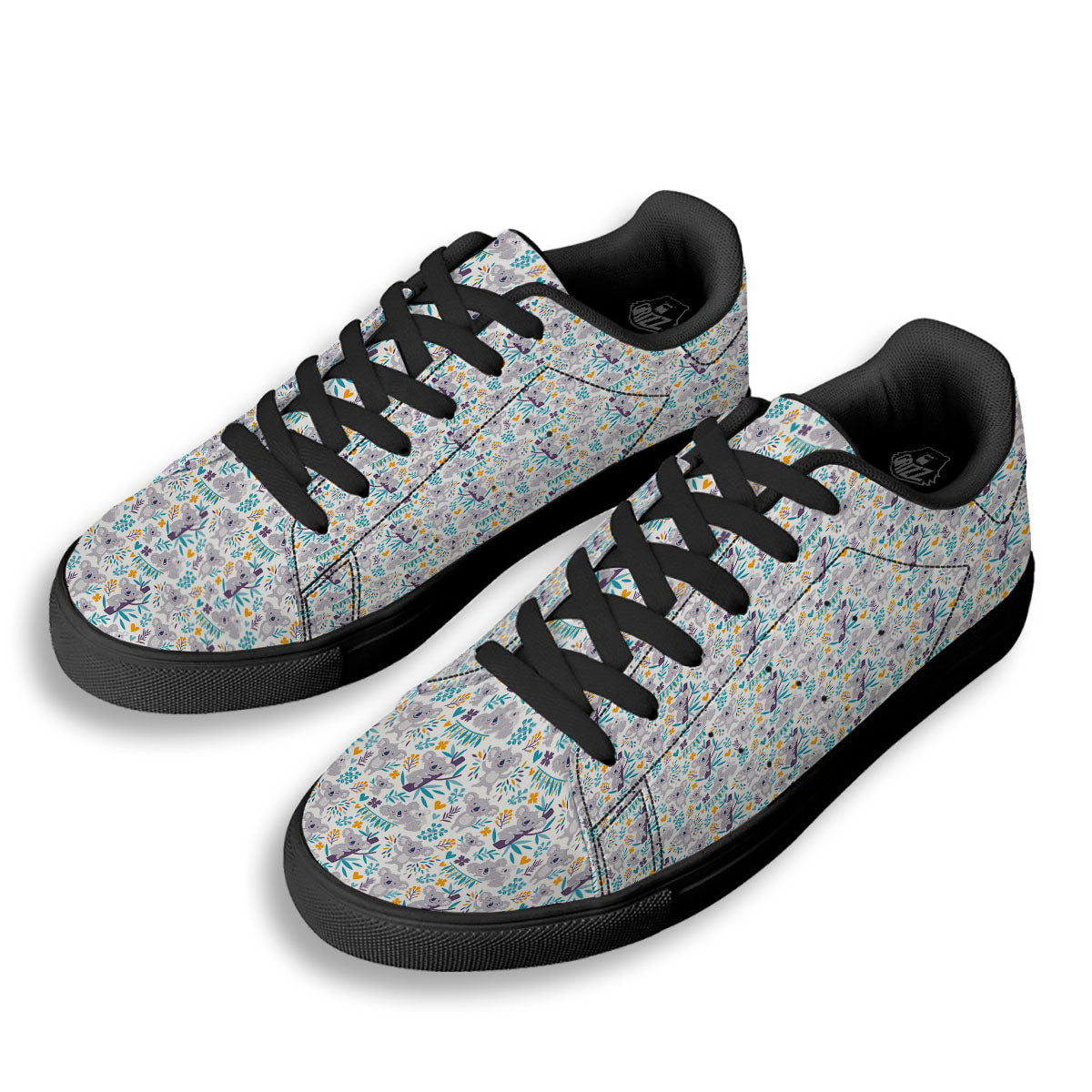 Koala Cartoon Print Pattern Black Low Top Sneakers-grizzshop