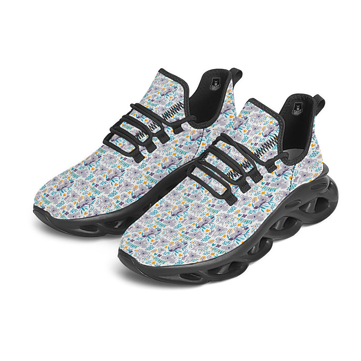 Koala Cartoon Print Pattern Black Running Shoes-grizzshop