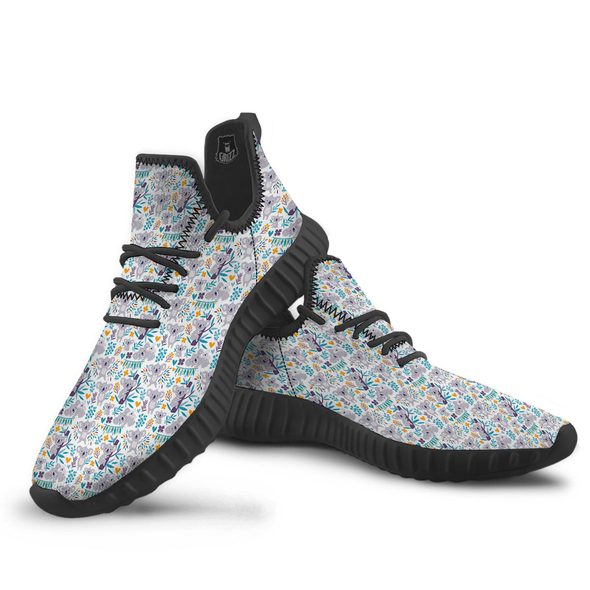 Koala Cartoon Print Pattern Black Walking Shoes-grizzshop