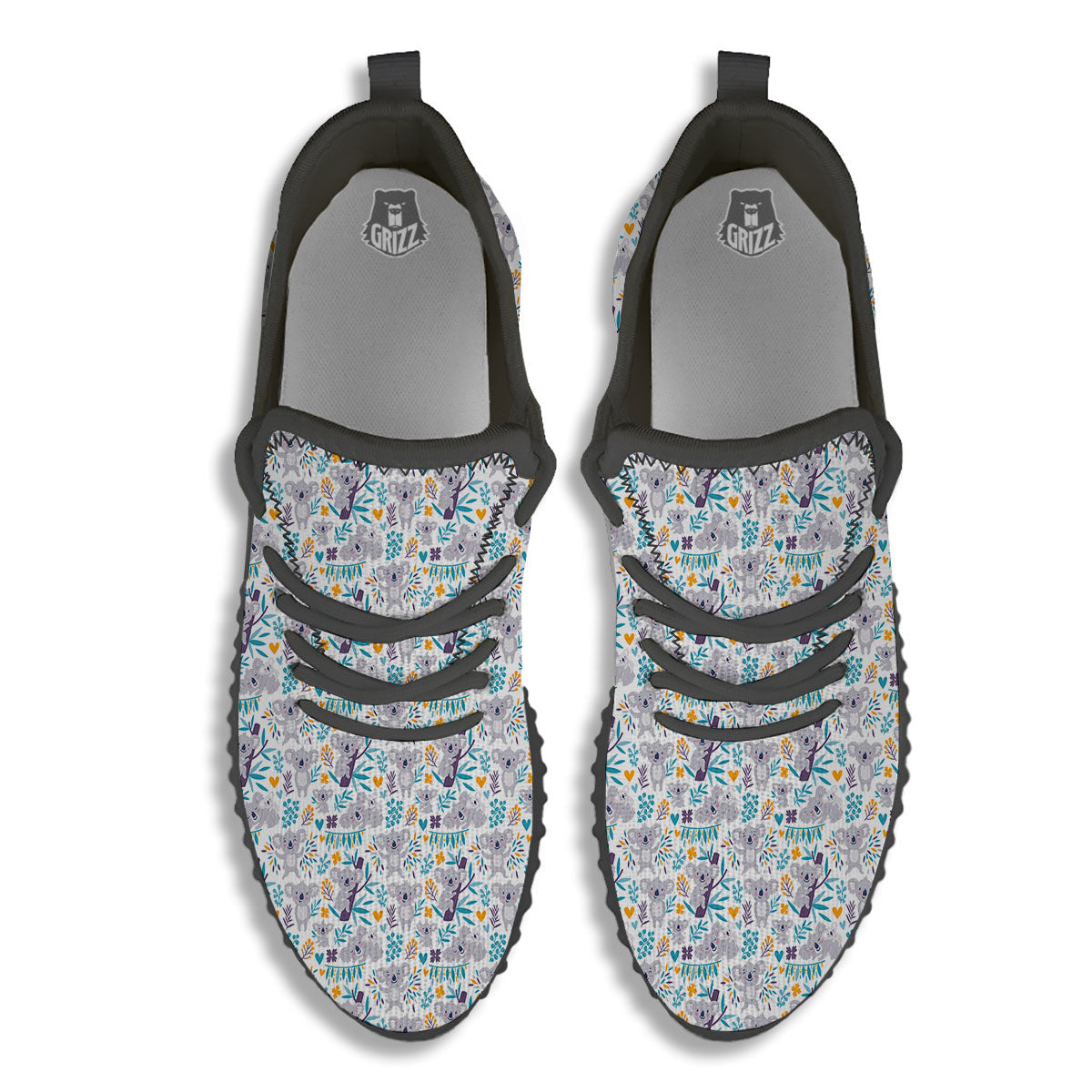 Koala Cartoon Print Pattern Black Walking Shoes-grizzshop