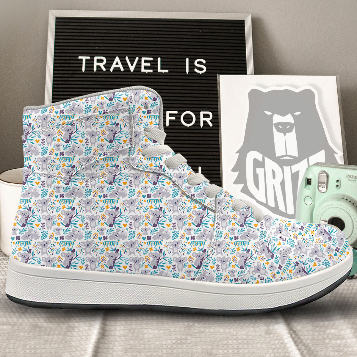 Koala Cartoon Print Pattern High Top Sneakers-grizzshop