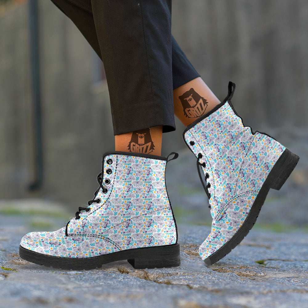 Koala Cartoon Print Pattern Leather Boots-grizzshop