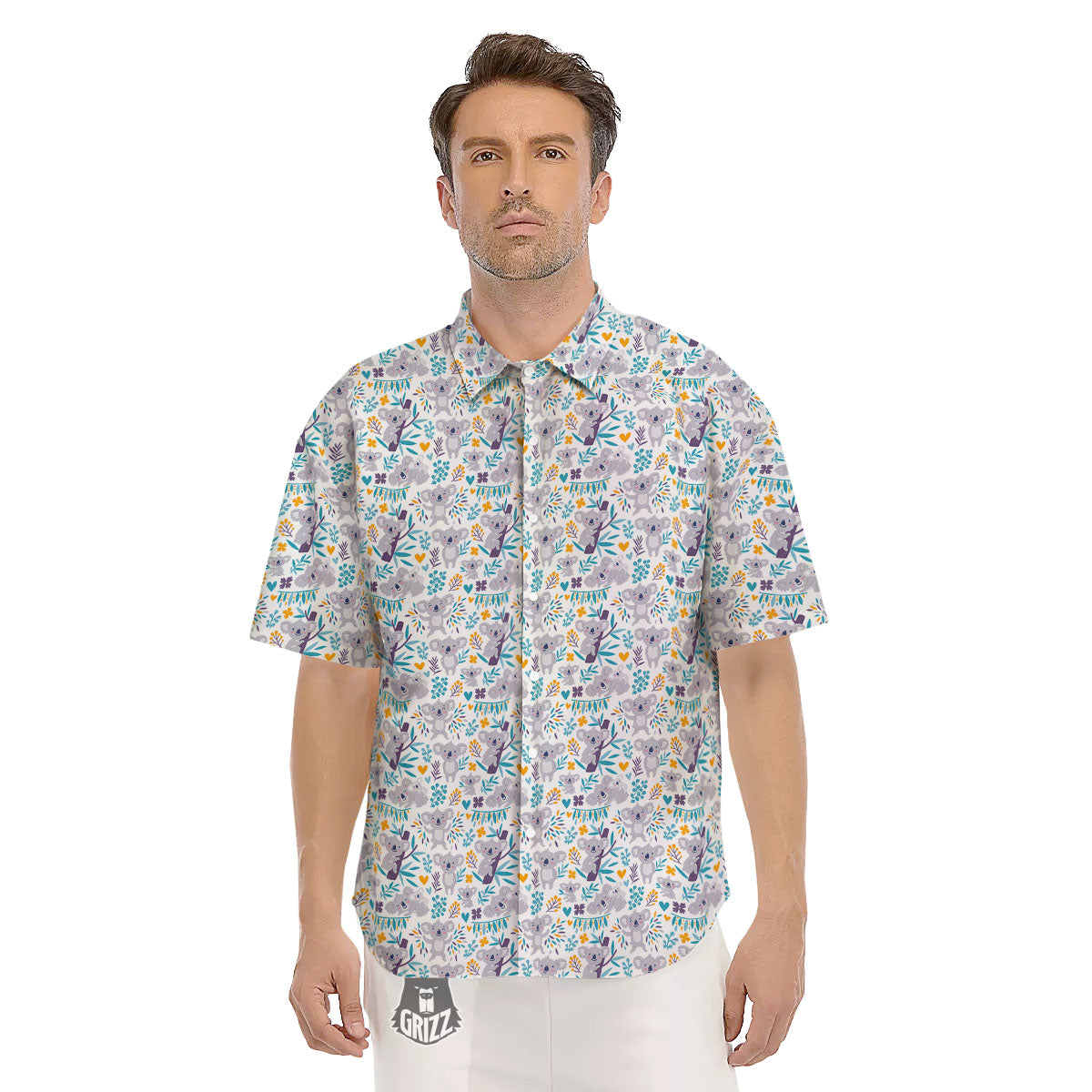 Koala Cartoon Print Pattern Men's Short Sleeve Shirts-grizzshop