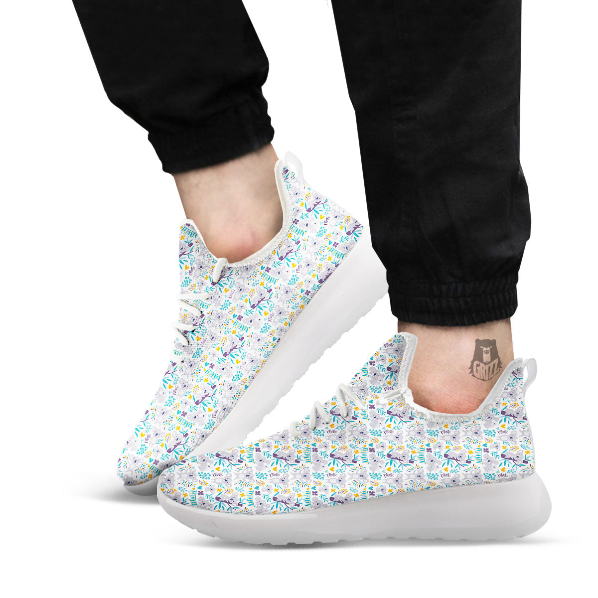 Koala Cartoon Print Pattern White Athletic Shoes-grizzshop