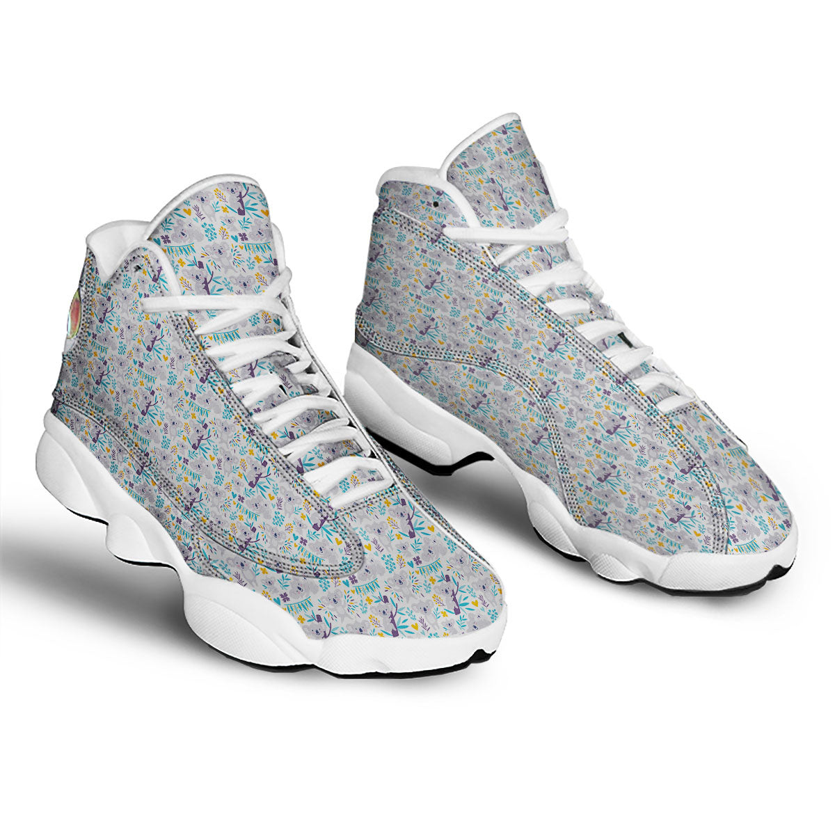 Koala Cartoon Print Pattern White Basketball Shoes-grizzshop