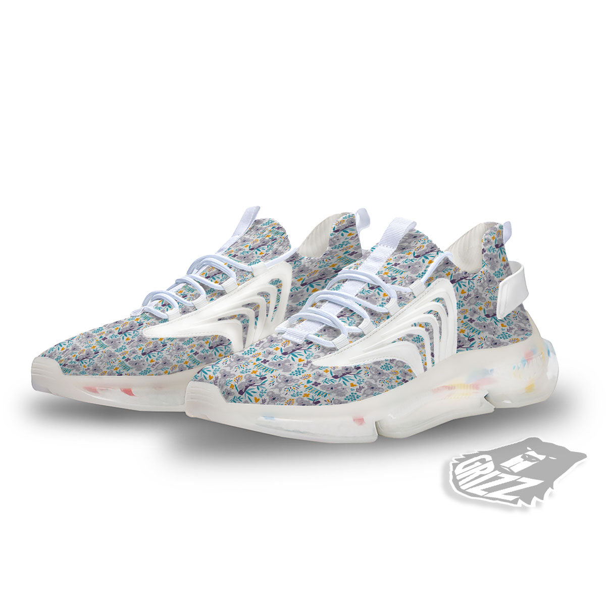 Koala Cartoon Print Pattern White Gym Shoes-grizzshop