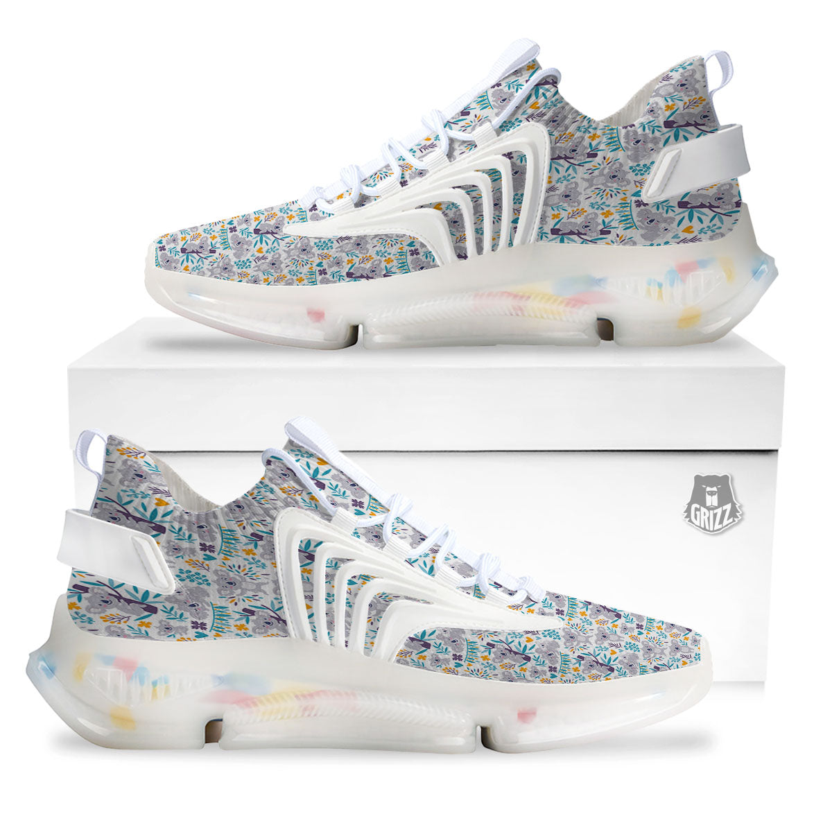 Koala Cartoon Print Pattern White Gym Shoes-grizzshop