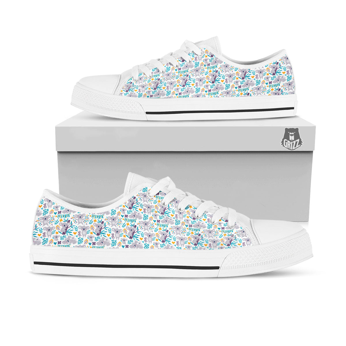 Koala Cartoon Print Pattern White Low Top Shoes-grizzshop