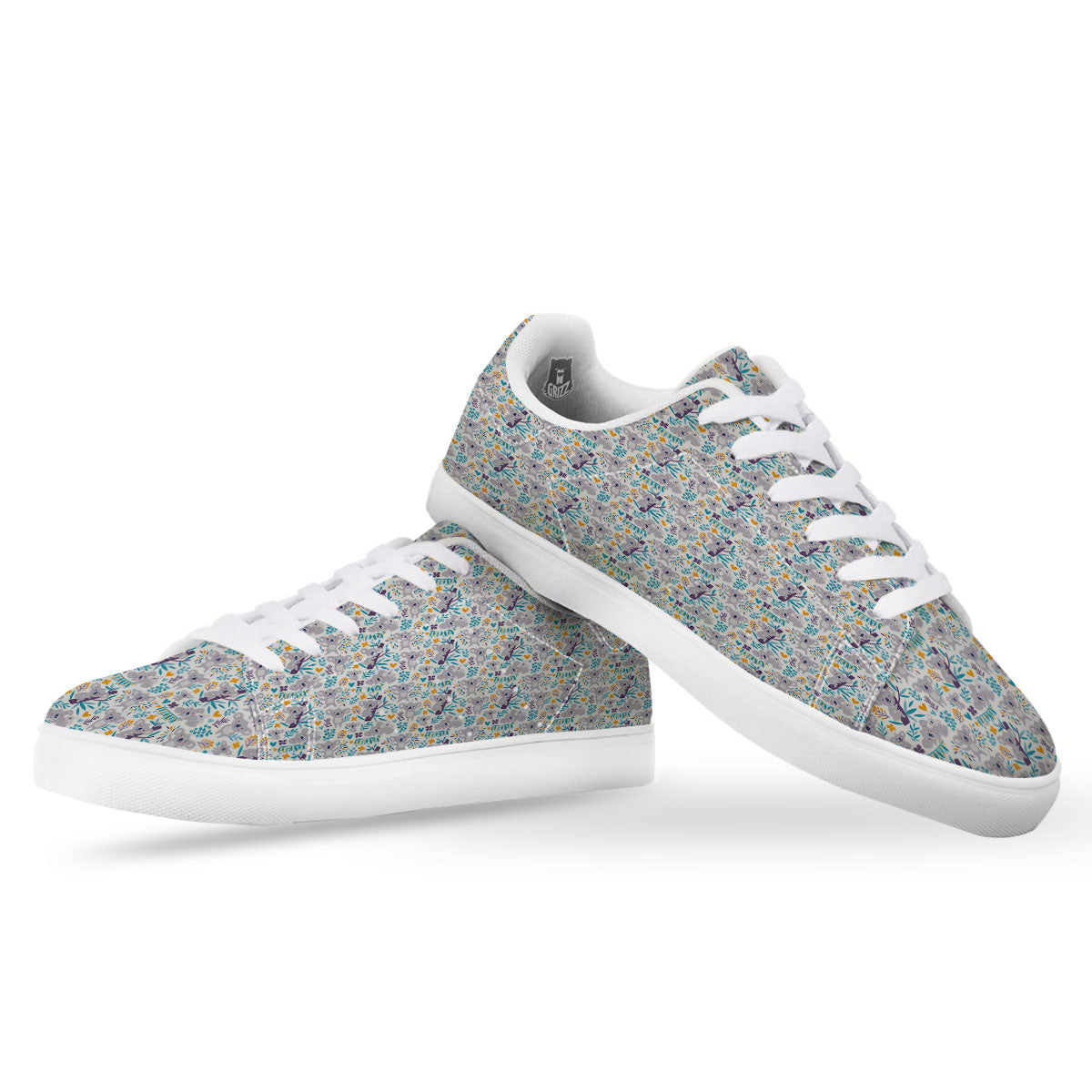 Koala Cartoon Print Pattern White Low Top Sneakers-grizzshop