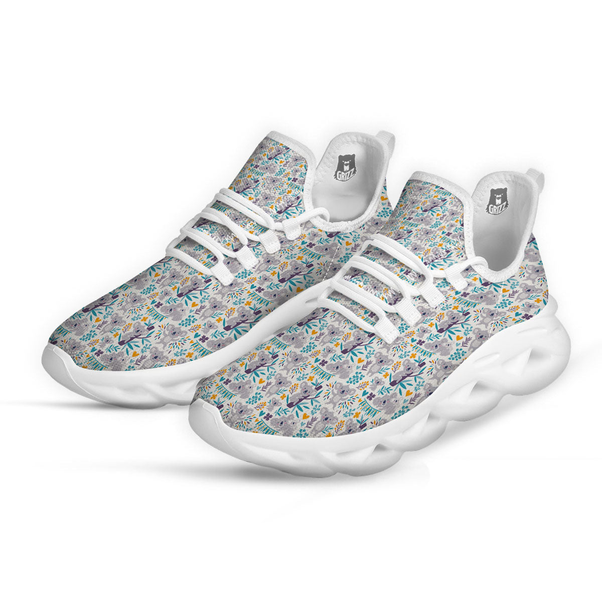 Koala Cartoon Print Pattern White Running Shoes-grizzshop