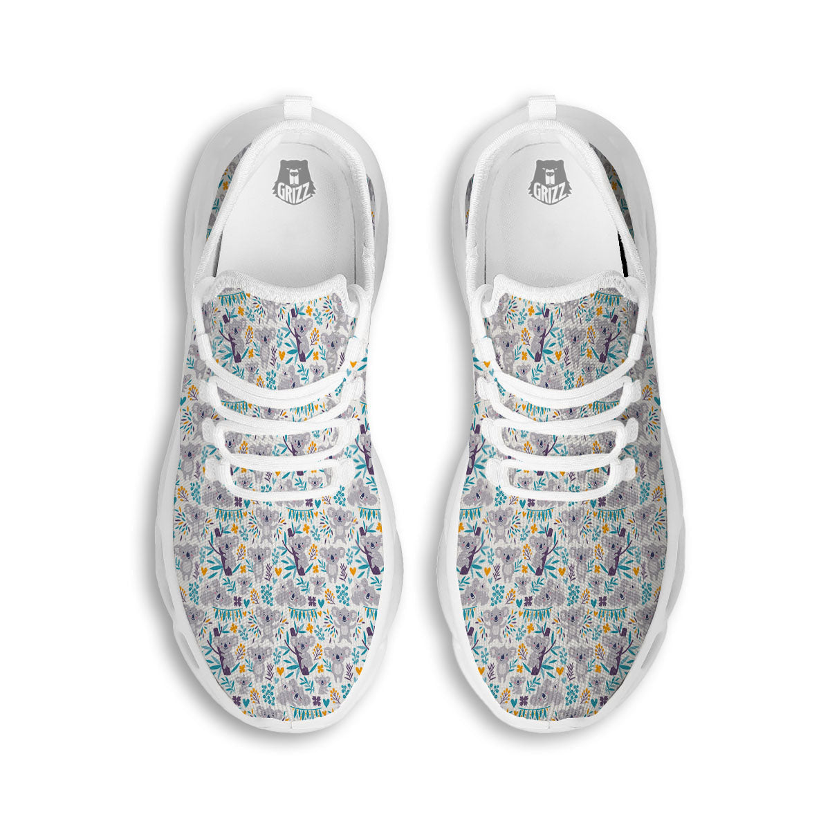 Koala Cartoon Print Pattern White Running Shoes-grizzshop