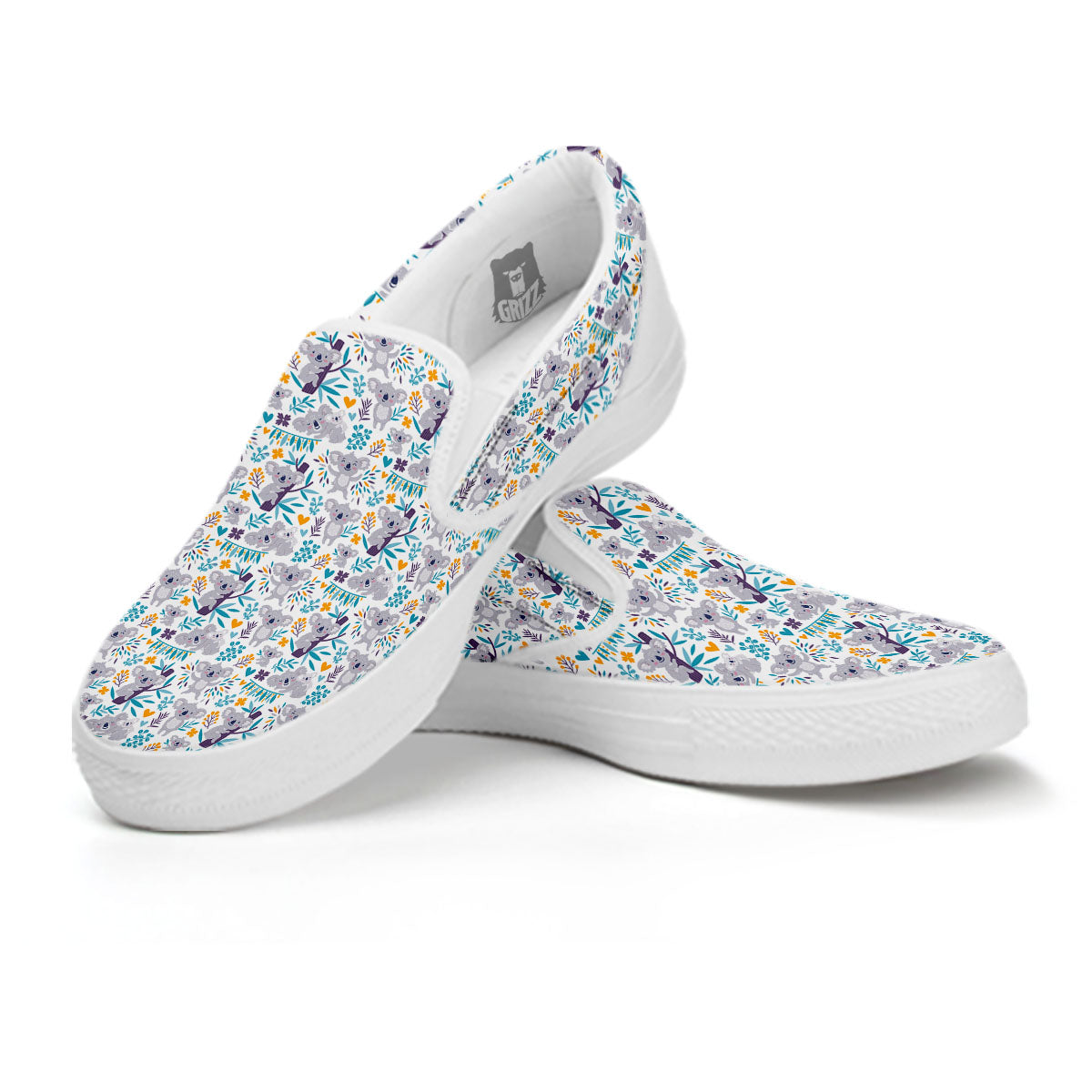Koala Cartoon Print Pattern White Slip On Shoes-grizzshop