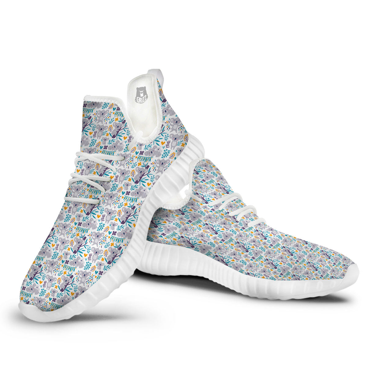 Koala Cartoon Print Pattern White Walking Shoes-grizzshop