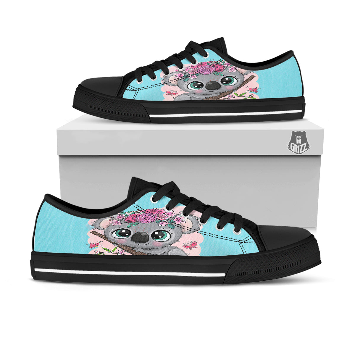 Koala Cute Print Black Low Top Shoes-grizzshop
