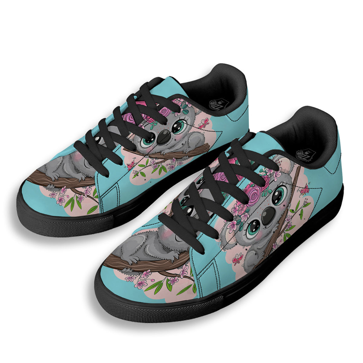 Koala Cute Print Black Low Top Sneakers-grizzshop