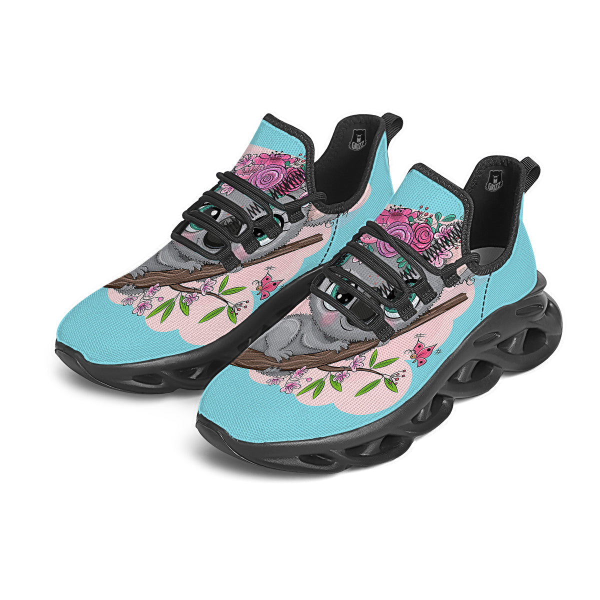 Koala Cute Print Black Running Shoes-grizzshop