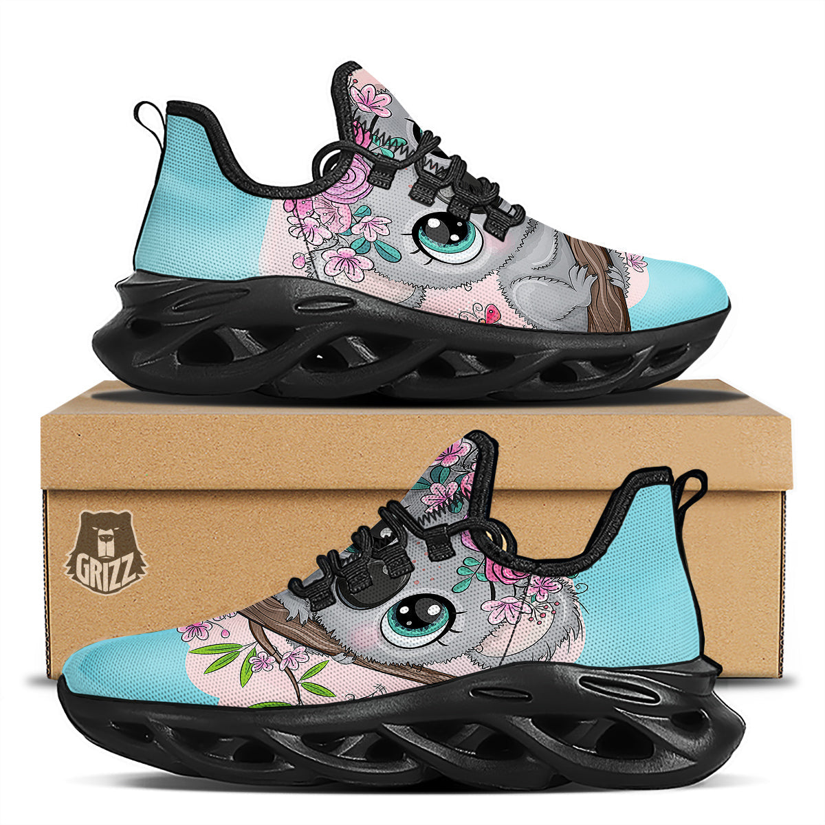 Koala Cute Print Black Running Shoes-grizzshop