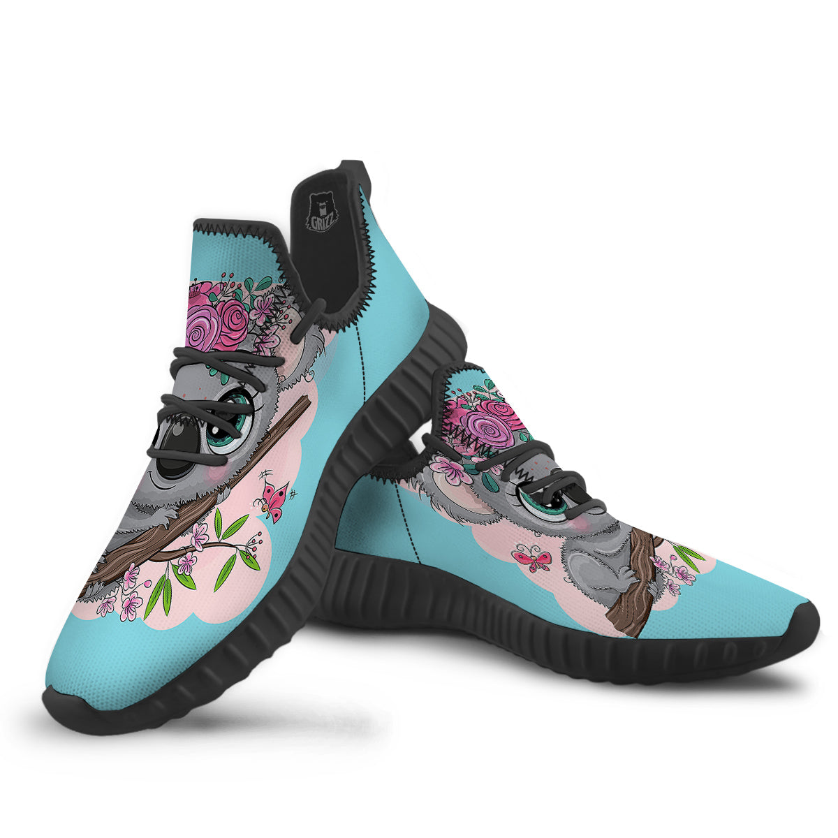 Koala Cute Print Black Walking Shoes-grizzshop