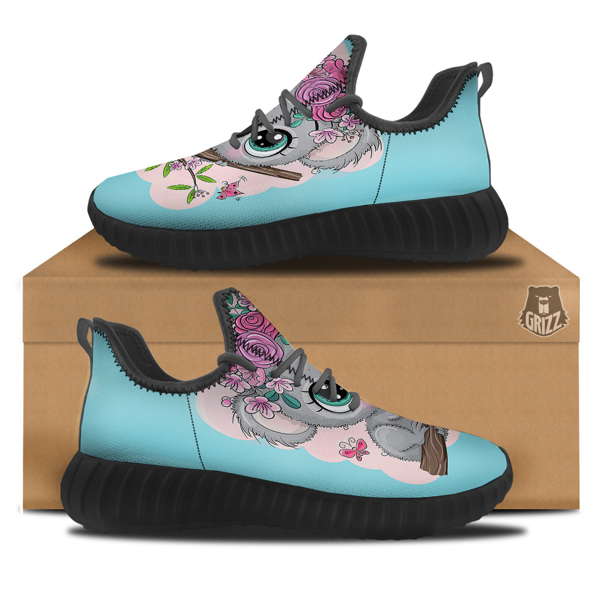 Koala Cute Print Black Walking Shoes-grizzshop