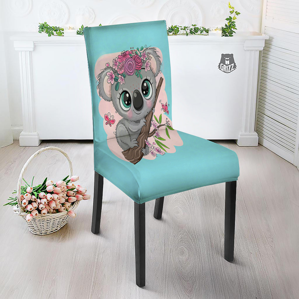 Koala Cute Print Dining Chair Slipcover-grizzshop