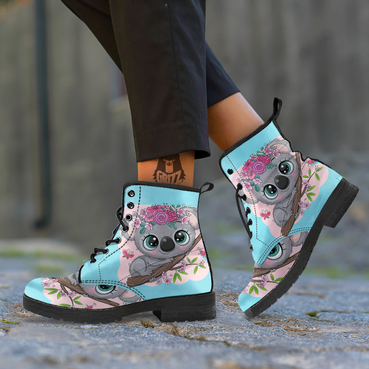 Koala Cute Print Leather Boots-grizzshop
