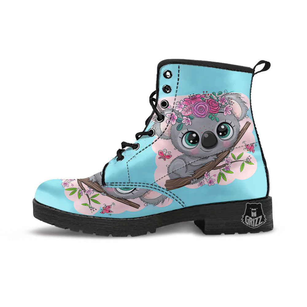 Koala Cute Print Leather Boots-grizzshop
