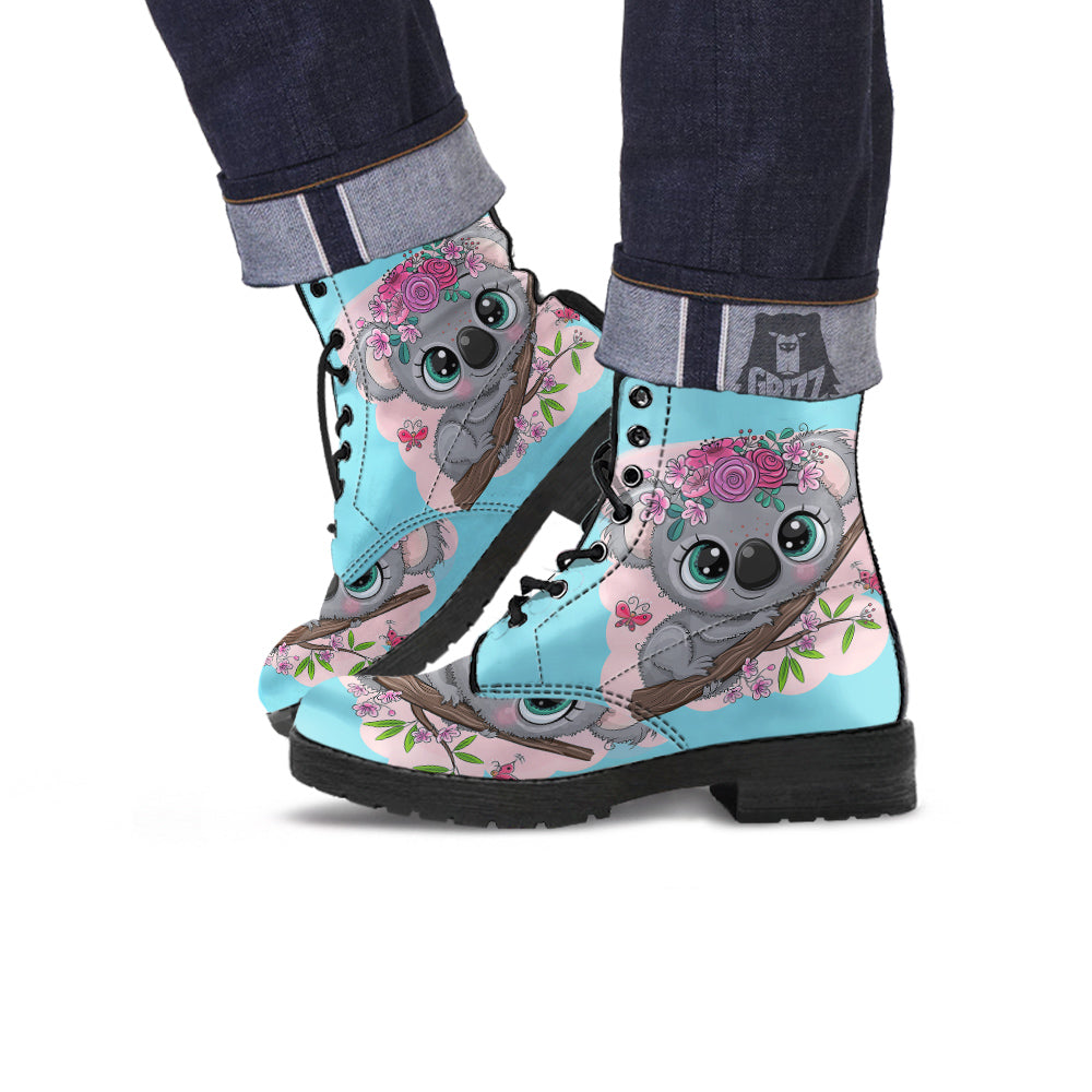 Koala Cute Print Leather Boots-grizzshop