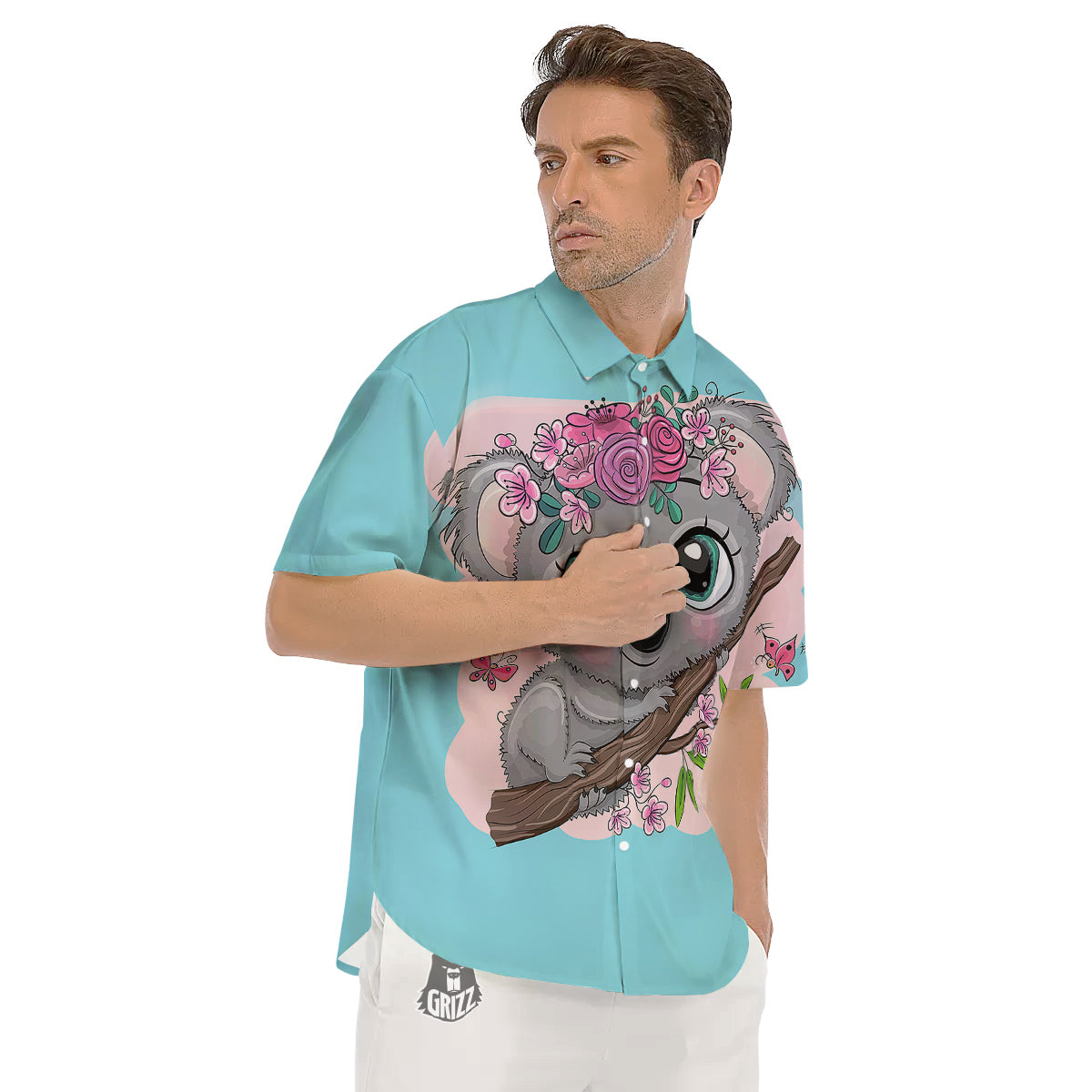 Koala Cute Print Men's Short Sleeve Shirts-grizzshop